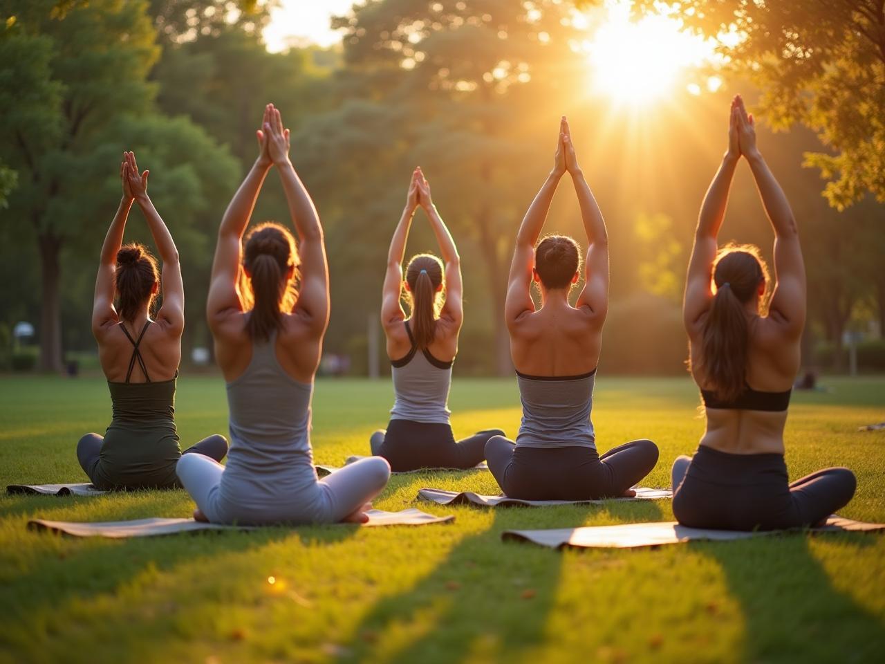 Група людей практикує йогу на природі